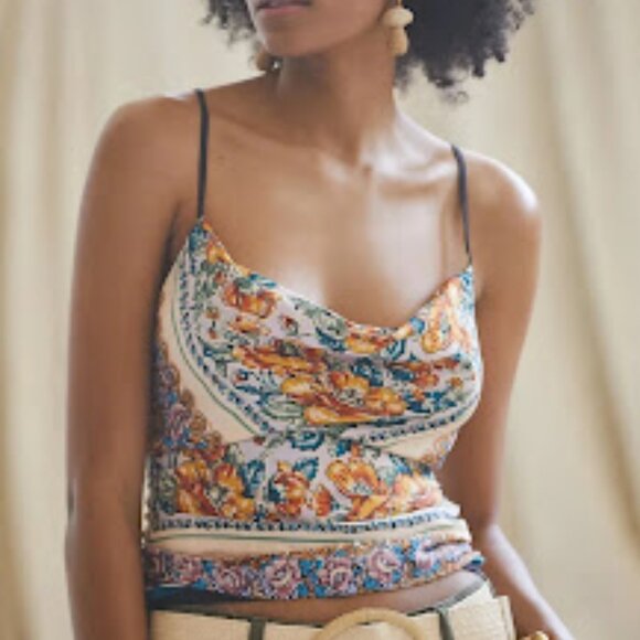 BY ANTHROPOLOGIE | Cowl Neck Open Back Spaghetti Strap Boho Y2K Crop Cami Top M - Picture 1 of 14